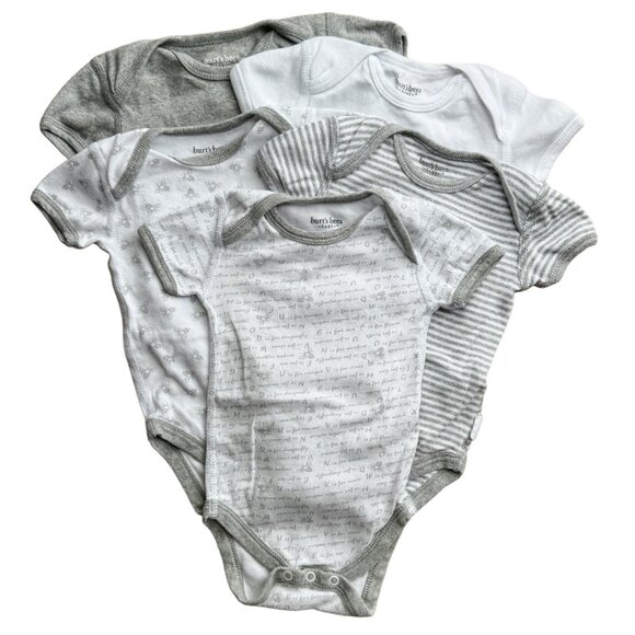 Burt's Bees Baby 0-3M Organic Cotton Short Sleeve Bodysuits Set of 5 - Picture 1 of 2